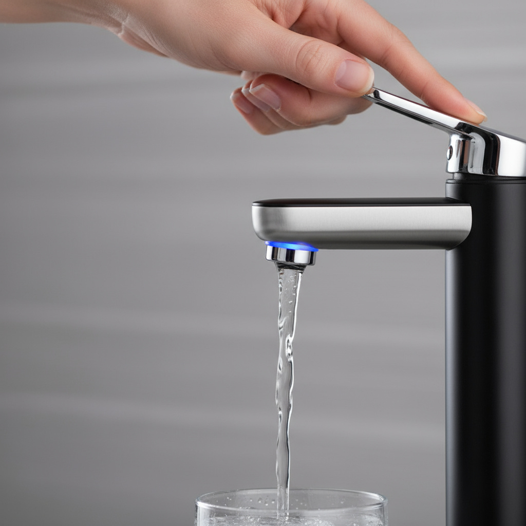 Zapfhahn mit klar gefiltertem Wasser