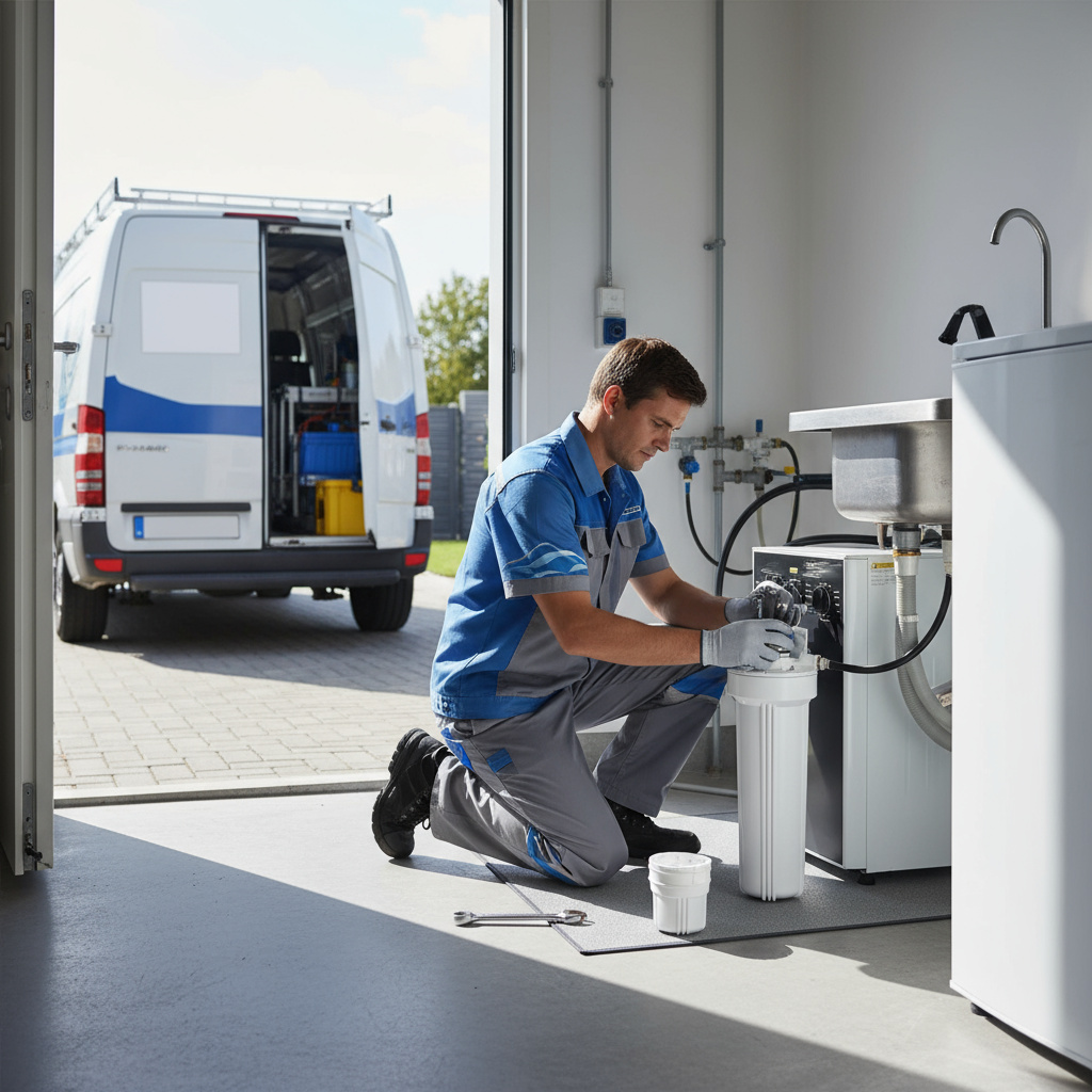 Techniker tauscht Filterkartusche vor Ort